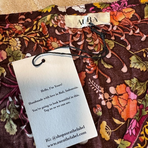 Aura The Label Maxi Dress, Maroon-Brown, Floral, V-Neck, 3/4 Sleeve, Handmade XS - Picture 4 of 7